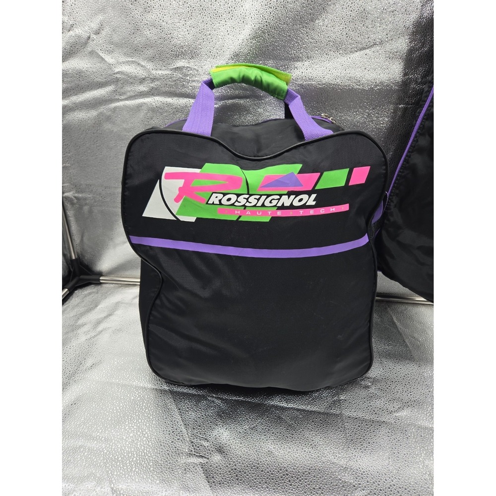 Vintage 90s Rossignol Neon Ski Bag Set Duffel Boot Travel Bag & Ski Sleeve Retro